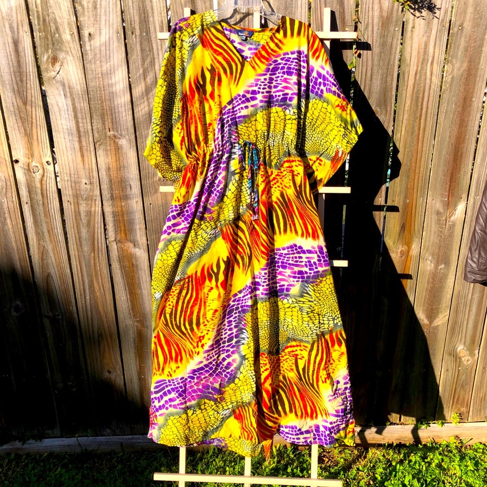 Riviera Sun Colorful Swim Cover Up Caftan Sz Free Plus